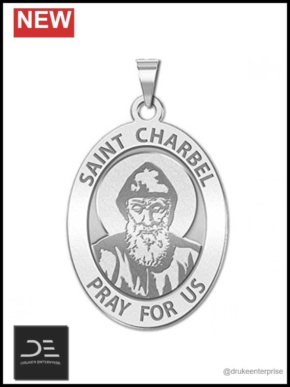 Saint Charbel Oval Pendant Religious Medal Silver